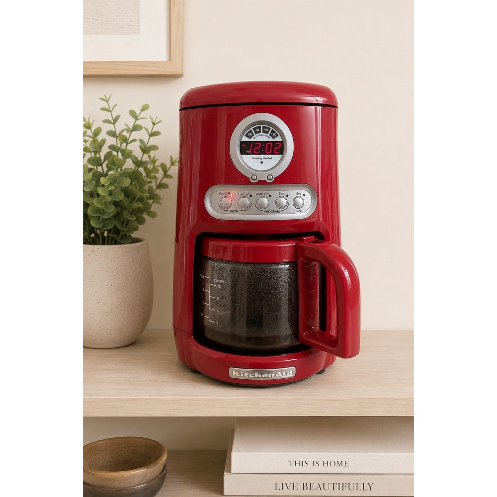 KitchenAid Empire Red Programmable Drip Coffee Maker Glass Carafe Tested Works